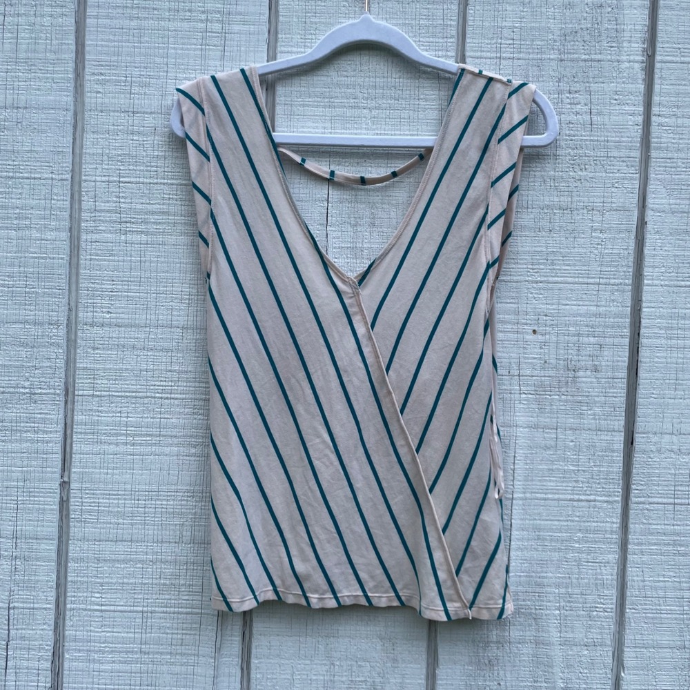 Free People Cream Tank Top with Teal Stripes